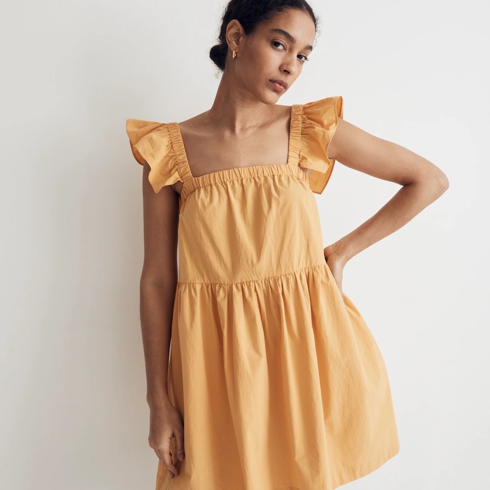 Madewell Flutter-Sleeve Square-Neck Mini Dress